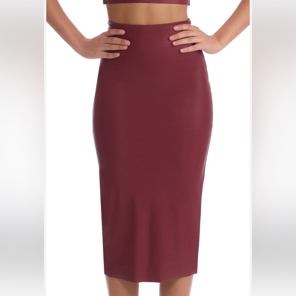 Commando Faux Leather Garnet Midi Skirt SK06 Control Waistband Size Large NWT